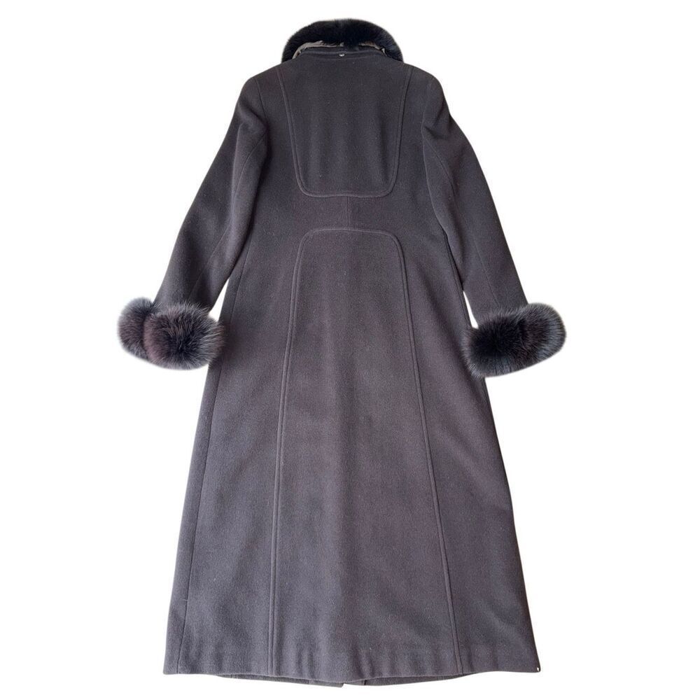 Donatella Brown Long Wool Coat with Removable Dyed Fox Fur Collar & Cuffs - Picture 4 of 11